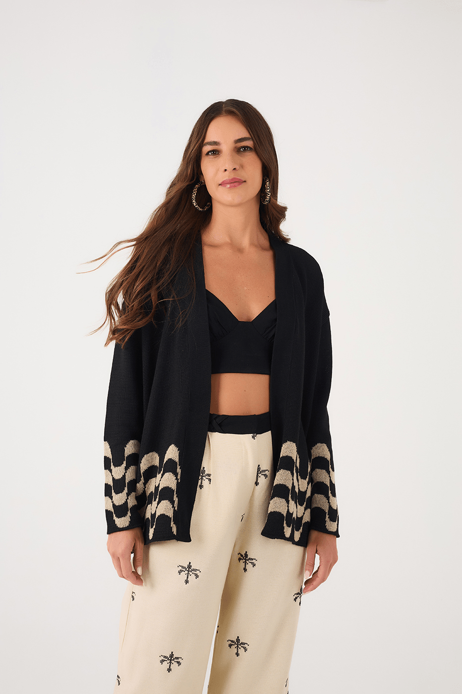 Black Orla V Neck Tricot Cardigan
