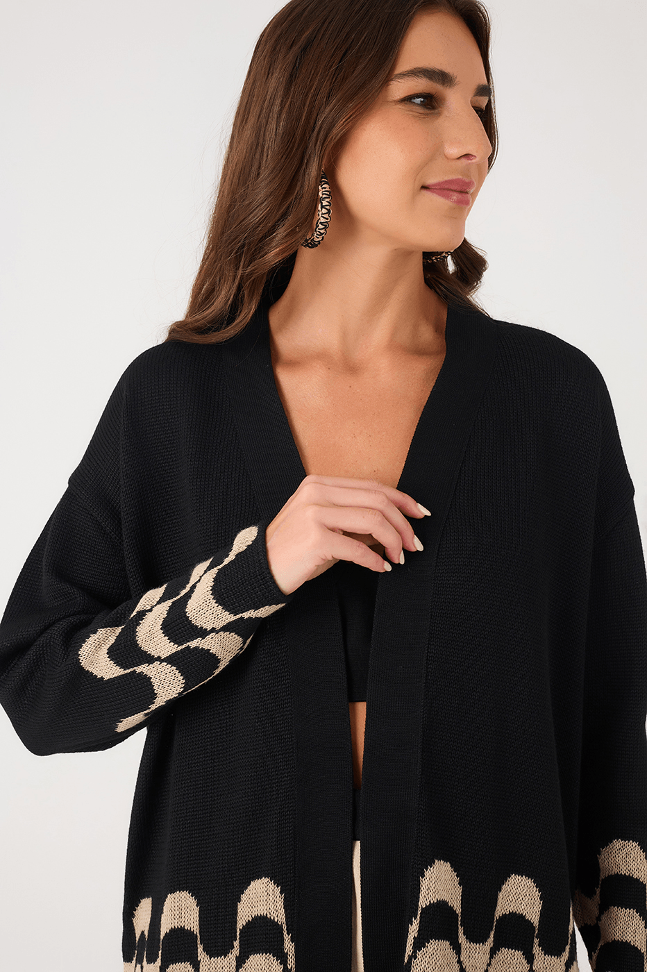 Black Orla V Neck Tricot Cardigan