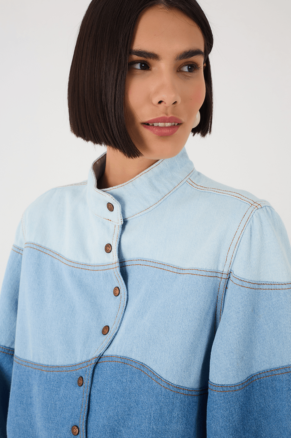 Denim Ondas Buttoned High Neck Jacket