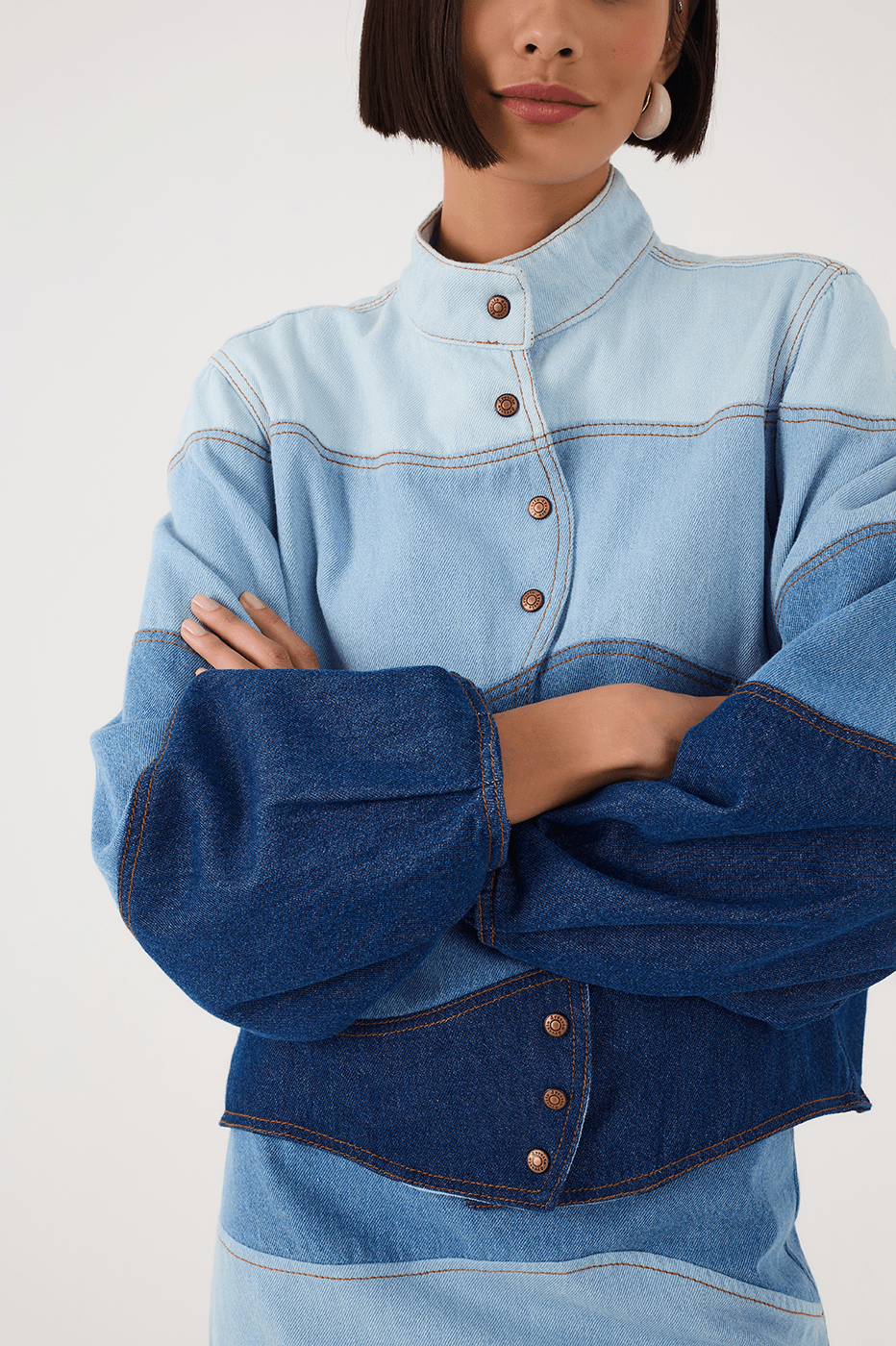 Denim Ondas Buttoned High Neck Jacket