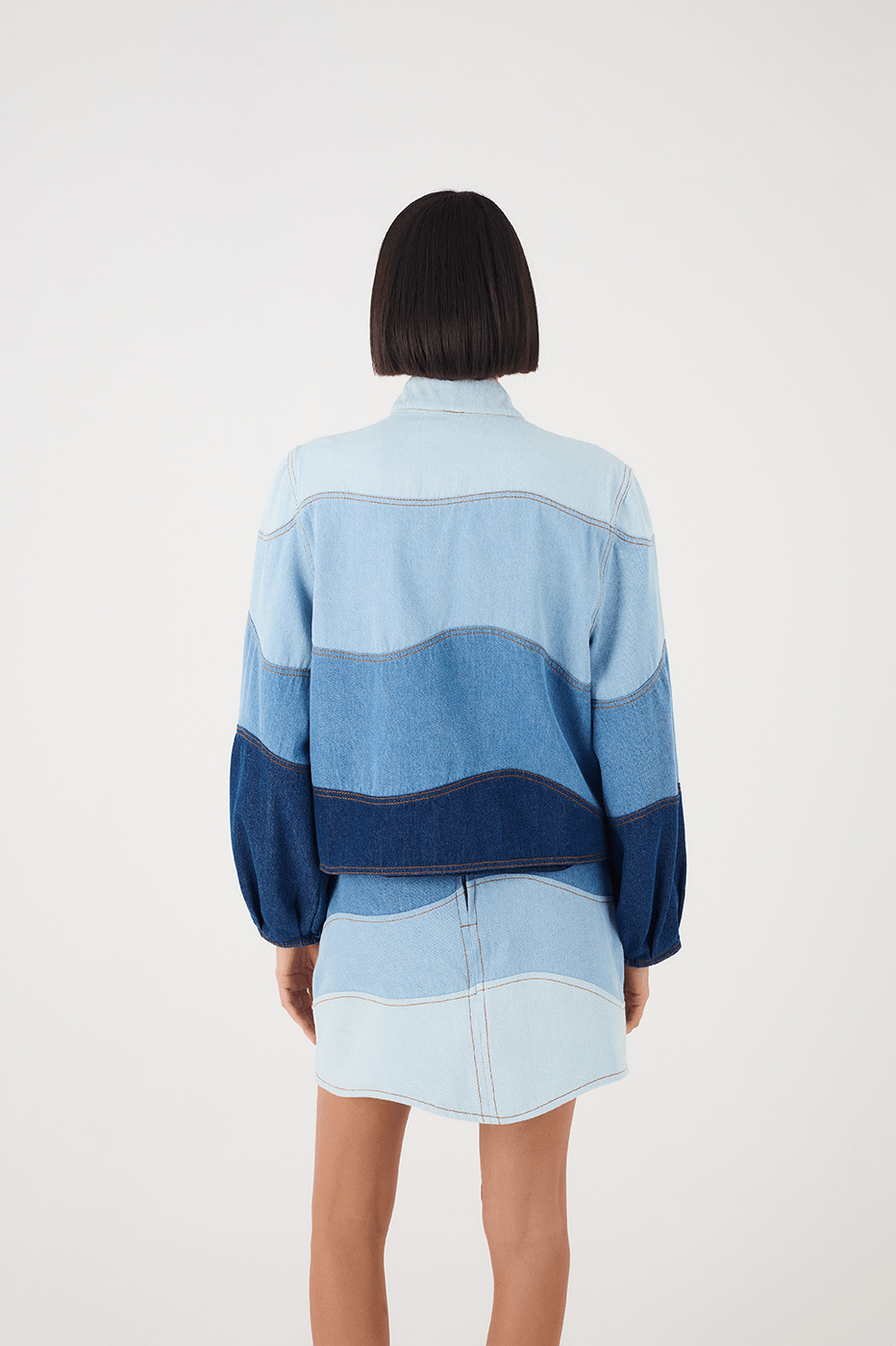 Denim Ondas Buttoned High Neck Jacket