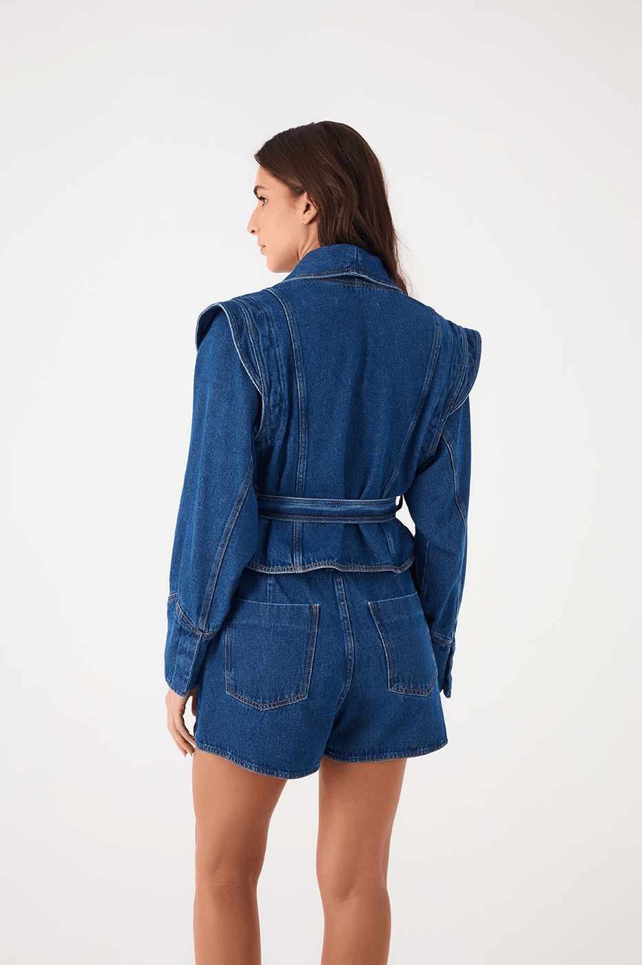 Denim Lapel Belted Tailored Jacket