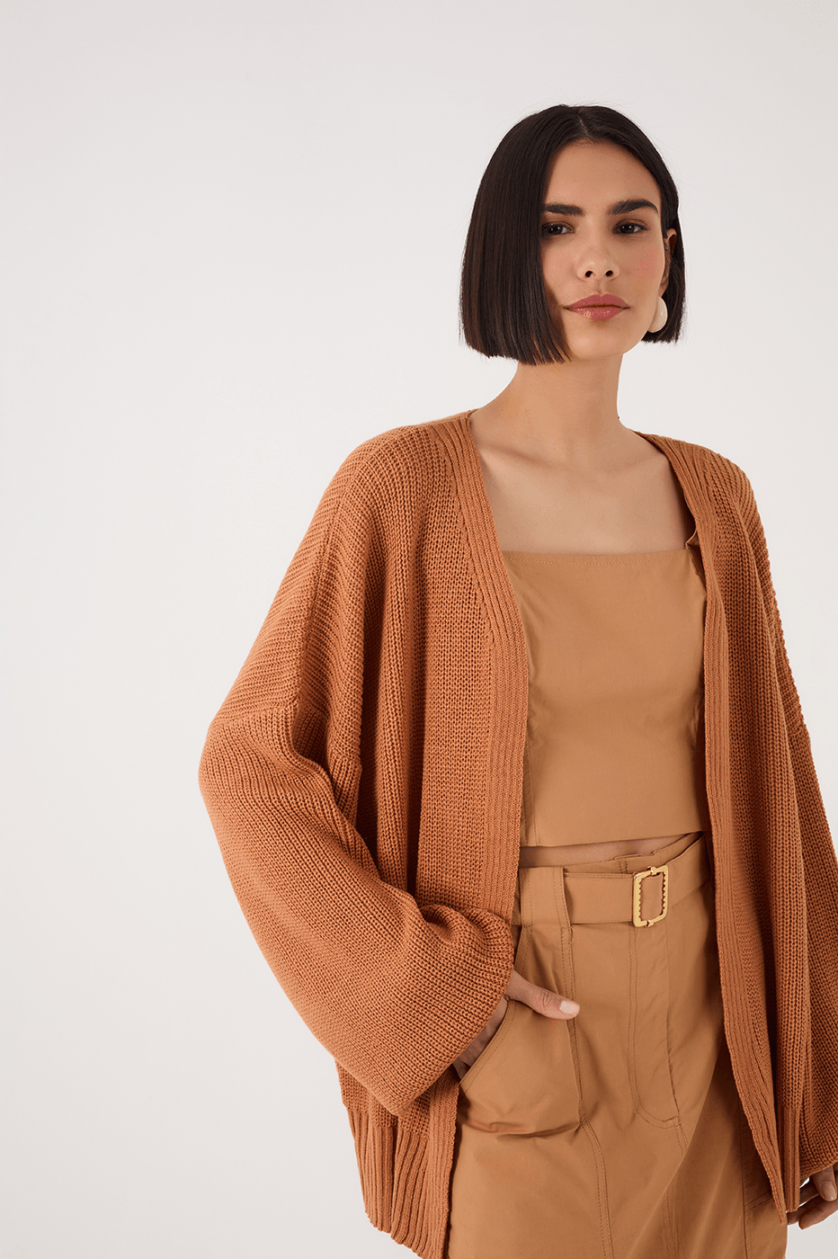 Beige Leme Oversized Dropped Shoulder Tricot Cardigan
