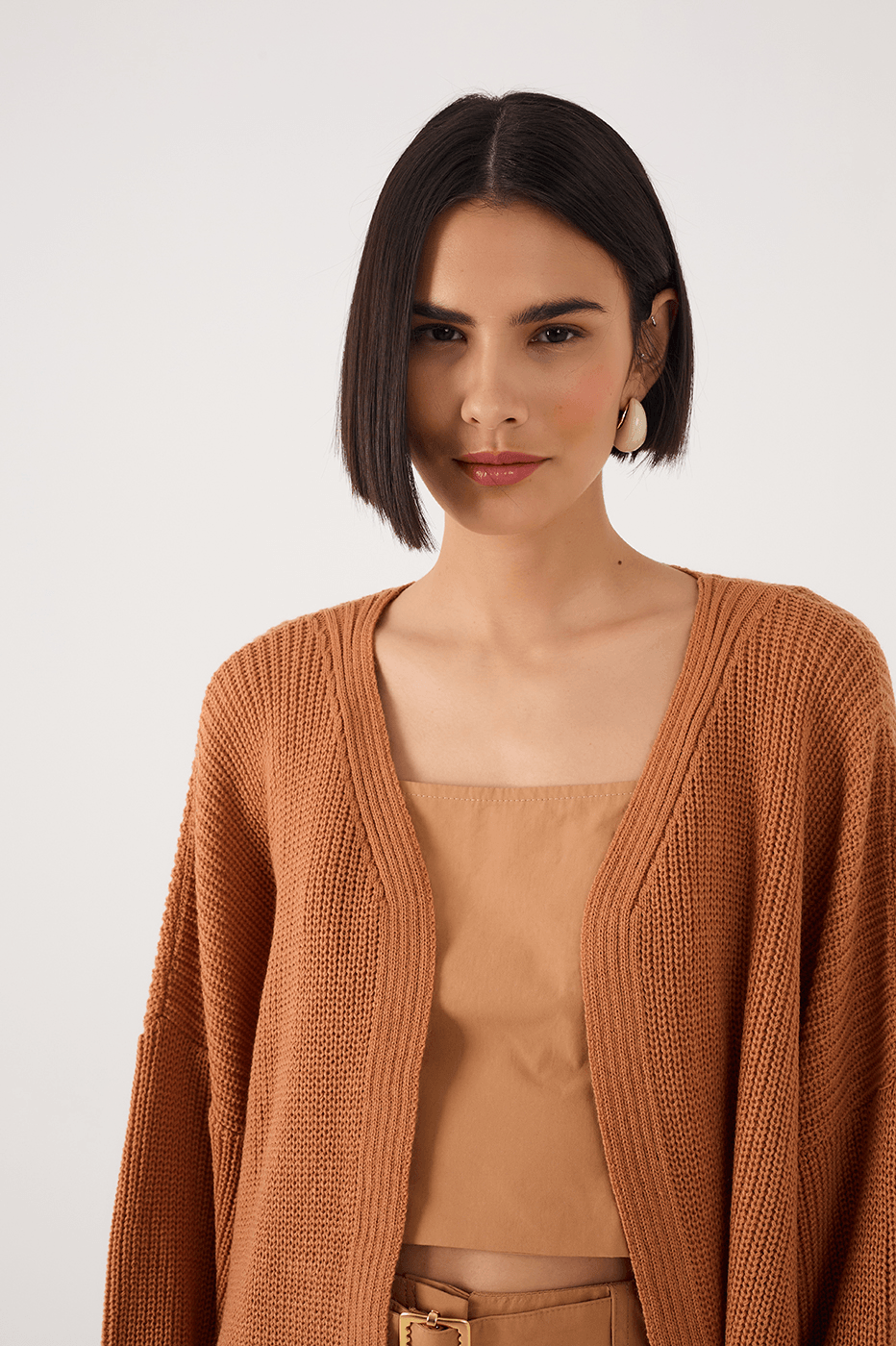 Beige Leme Oversized Dropped Shoulder Tricot Cardigan