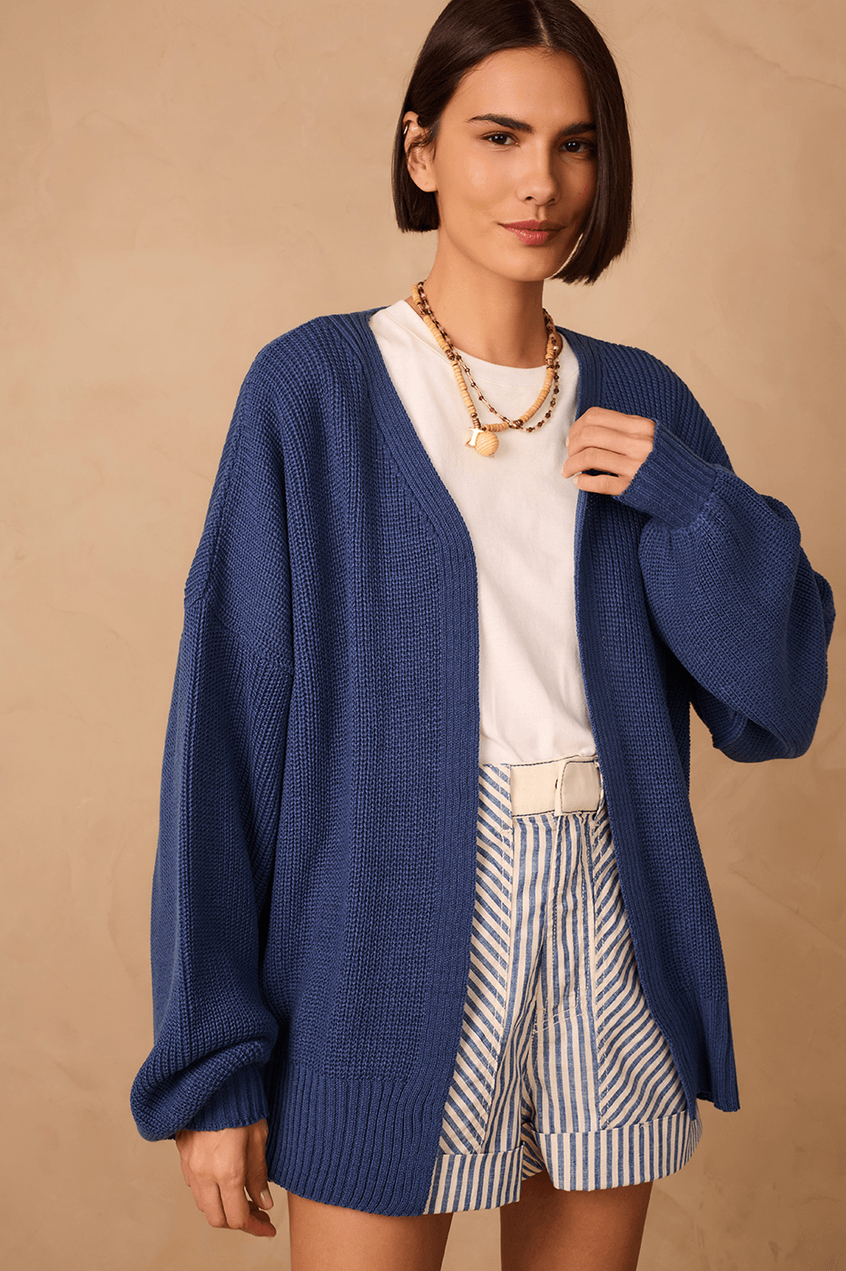 Blue Oversized Dropped Shoulder Tricot Cardigan