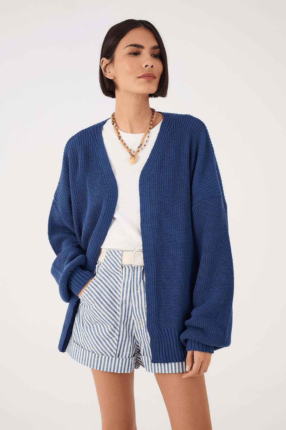 Blue Oversized Dropped Shoulder Tricot Cardigan