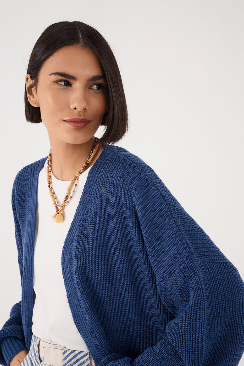 Blue Oversized Dropped Shoulder Tricot Cardigan