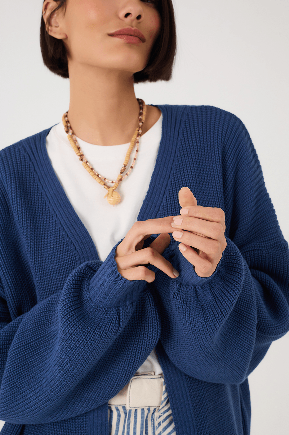 Blue Oversized Dropped Shoulder Tricot Cardigan