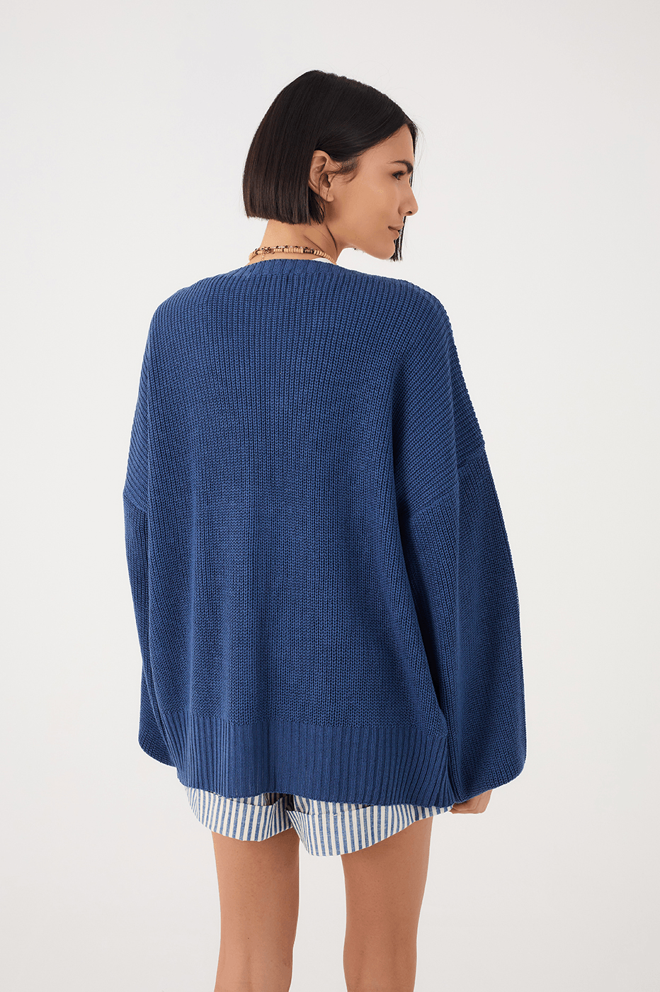 Blue Oversized Dropped Shoulder Tricot Cardigan