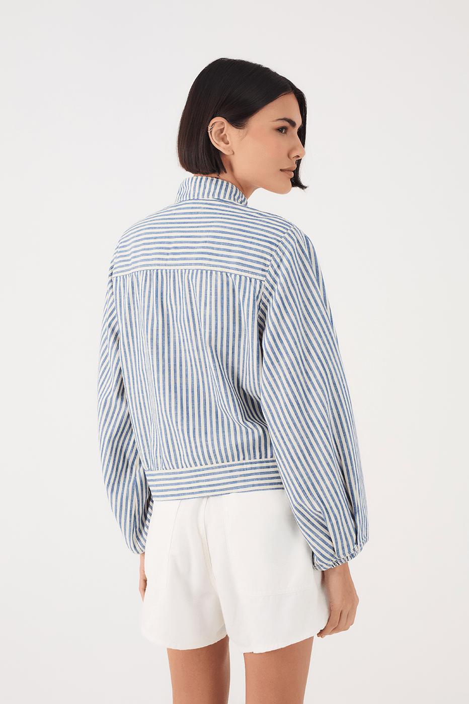Blue Stripes High Neck Tailored Twill Jacket