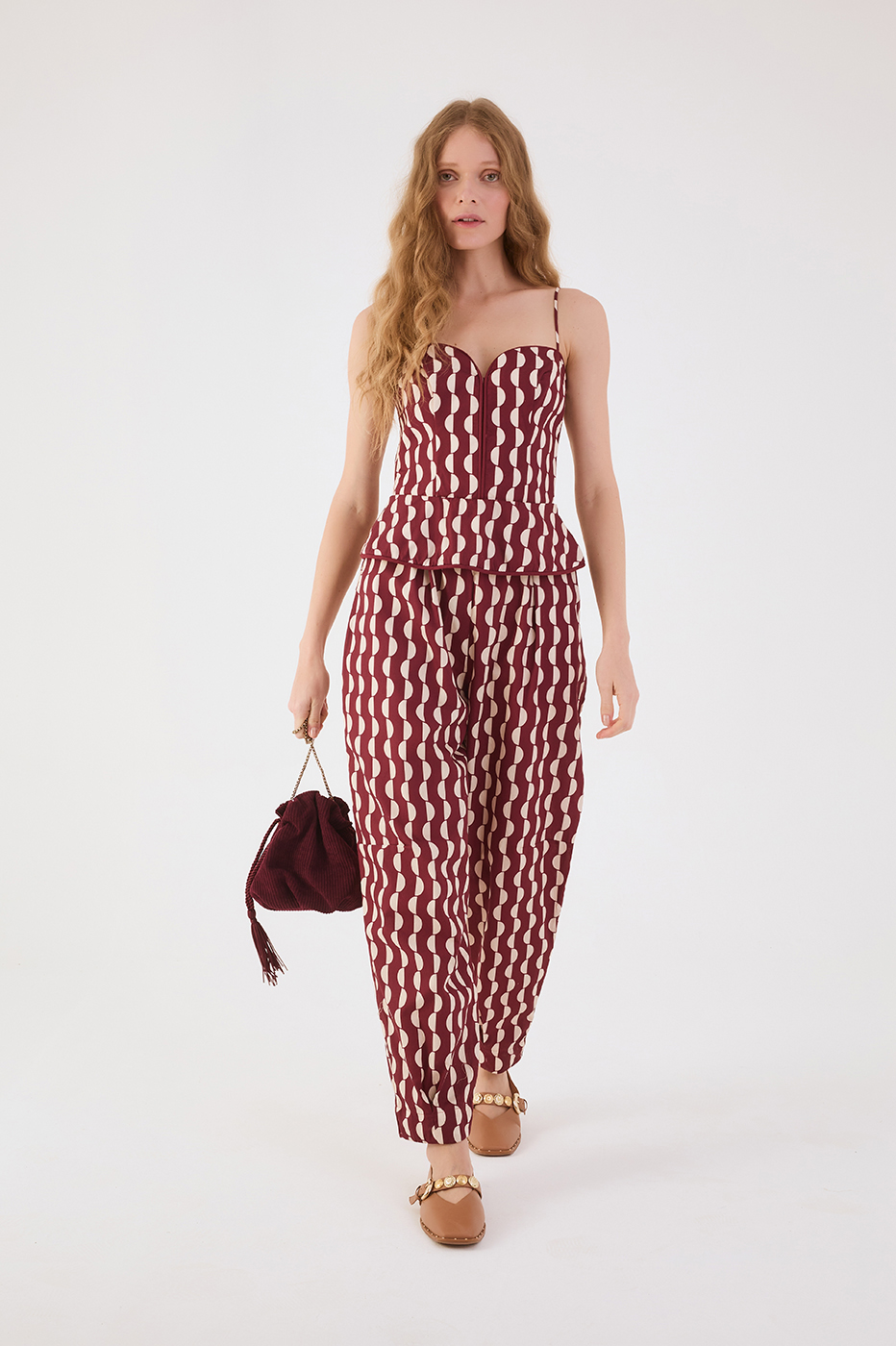 Marsala Copa Sweetheart Neck Sleeveless Peplum Tricoline Jumpsuit