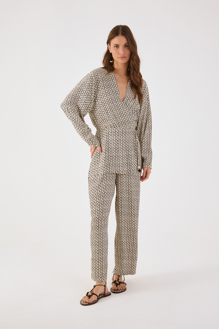 Black Ipanema V Neck Open Back Wrap Jumpsuit