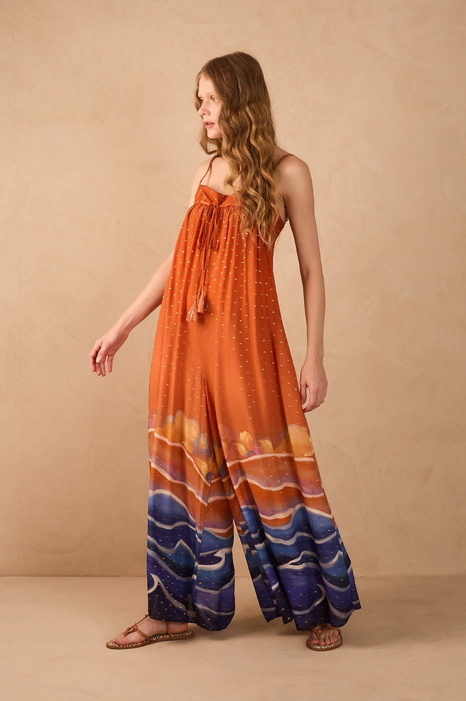 Orange Mare Alta Lurex Front Ties Wide Jumpsuit