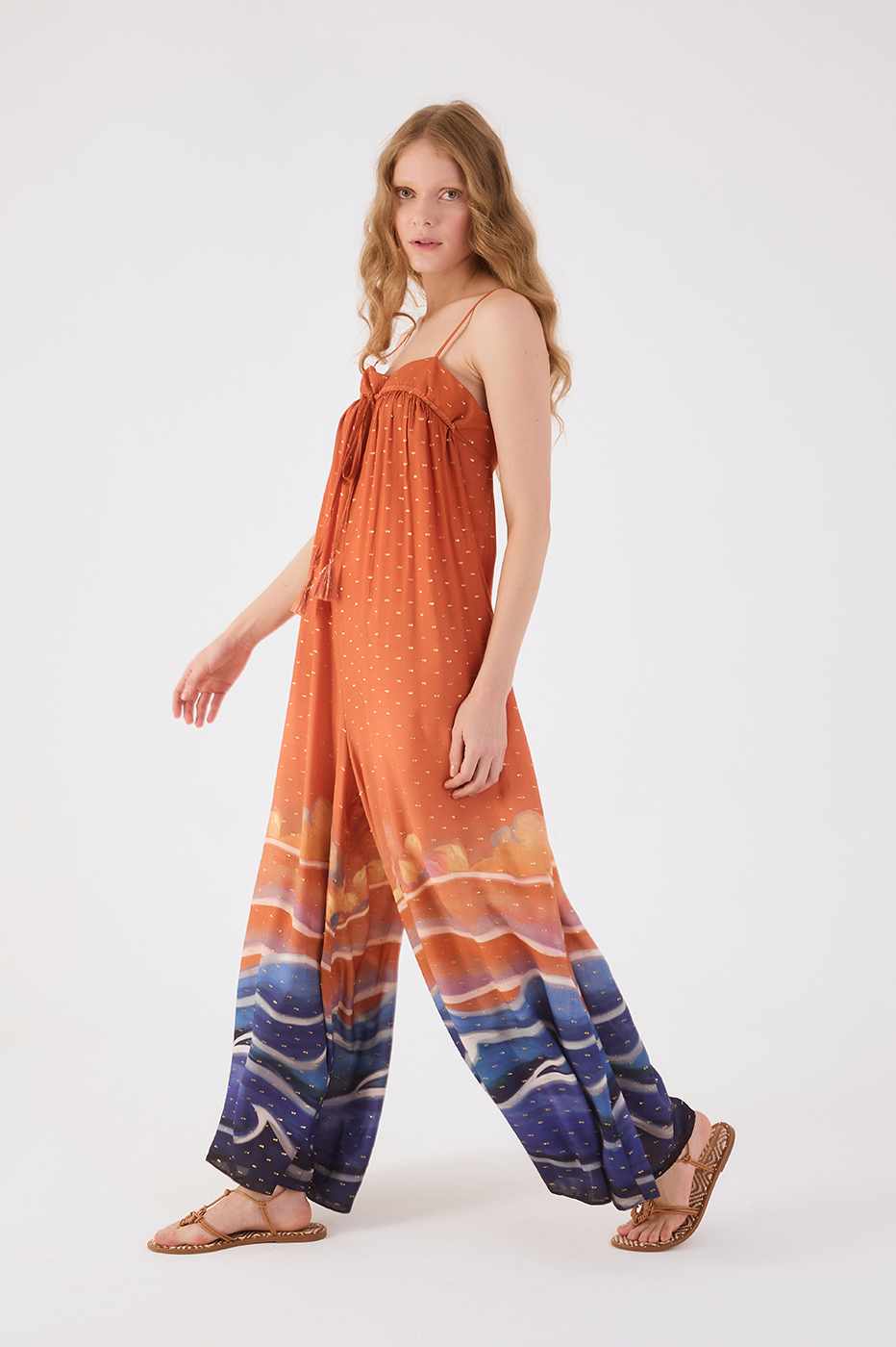 Orange Mare Alta Lurex Front Ties Wide Jumpsuit