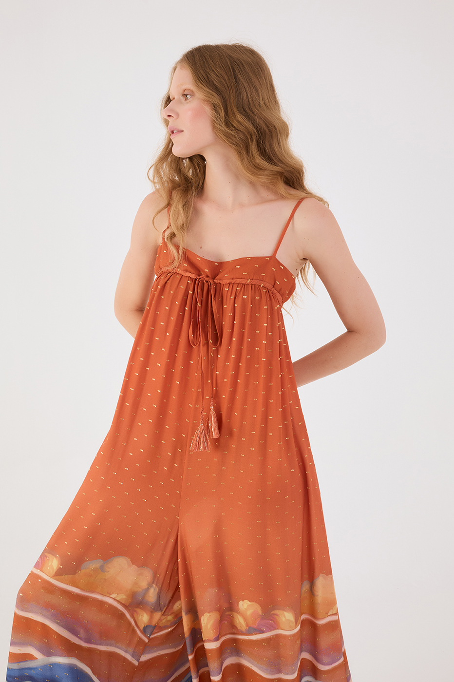 Orange Mare Alta Lurex Front Ties Wide Jumpsuit