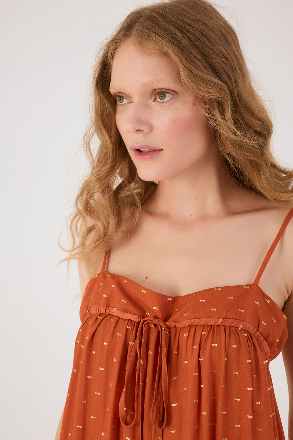 Orange Mare Alta Lurex Front Ties Wide Jumpsuit