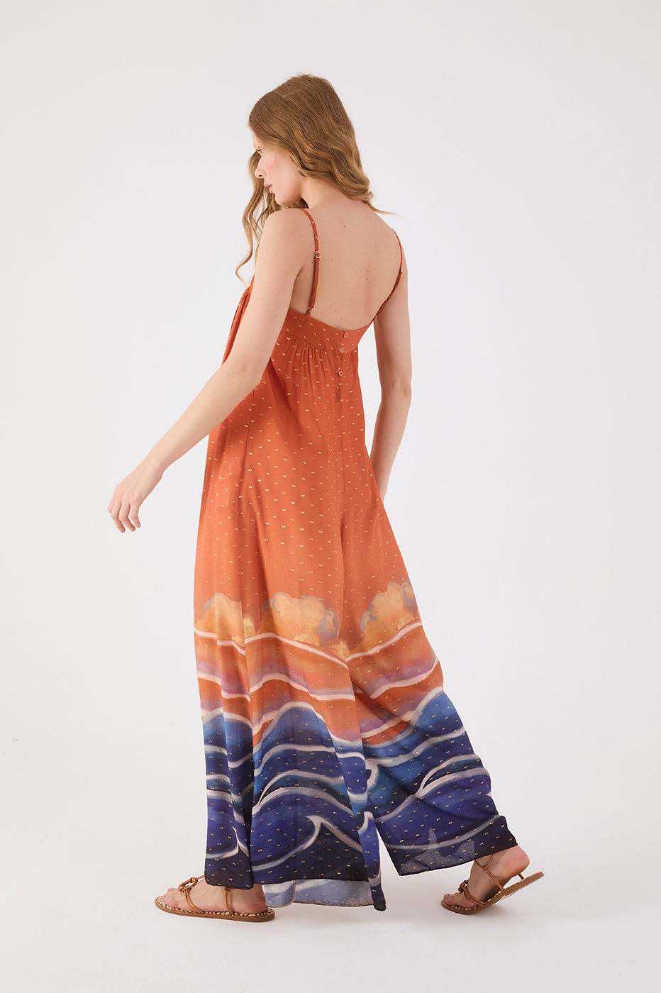 Orange Mare Alta Lurex Front Ties Wide Jumpsuit
