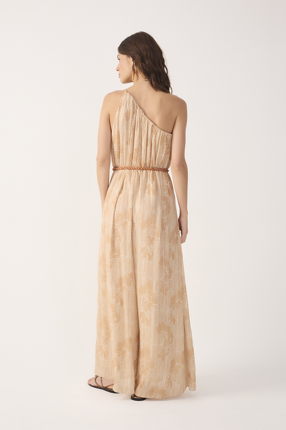 Beige Oceano One Shoulder Lurex Jumpsuit_7