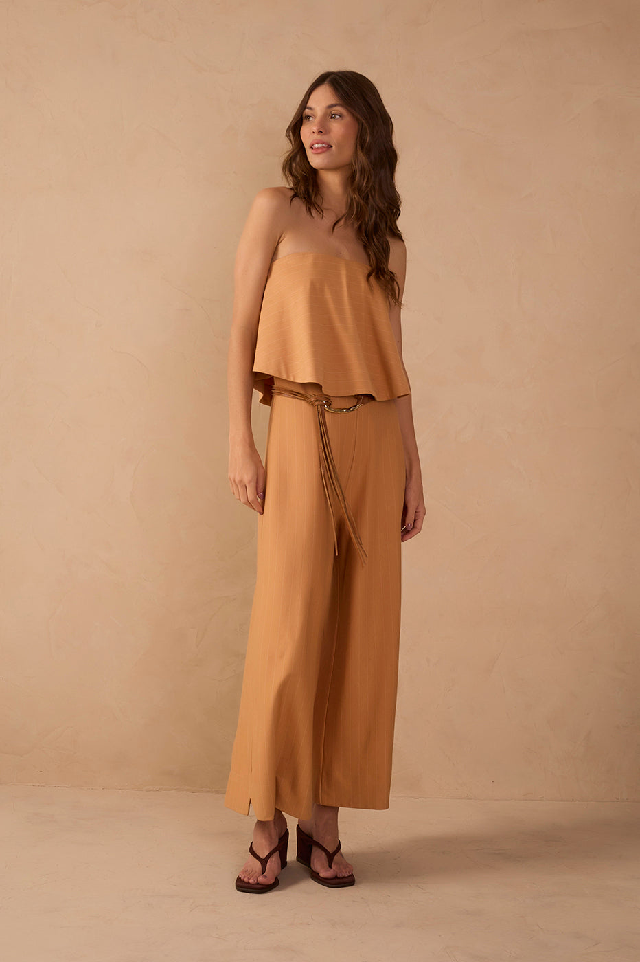 Brown Risca De Giz Strapless Layered Jumpsuit_1