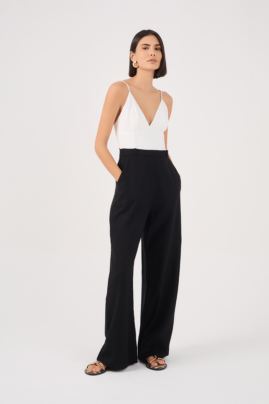 Black and White Linen Tailored Jumpsuit_2