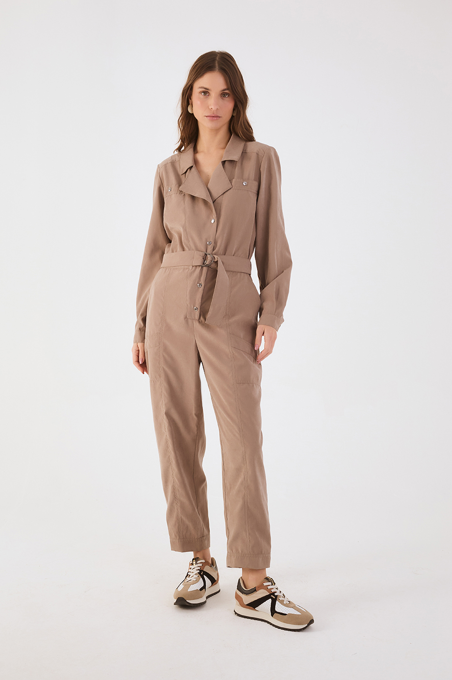 Gray Mirante Notched Lapel Belted Utility Jumpsuit