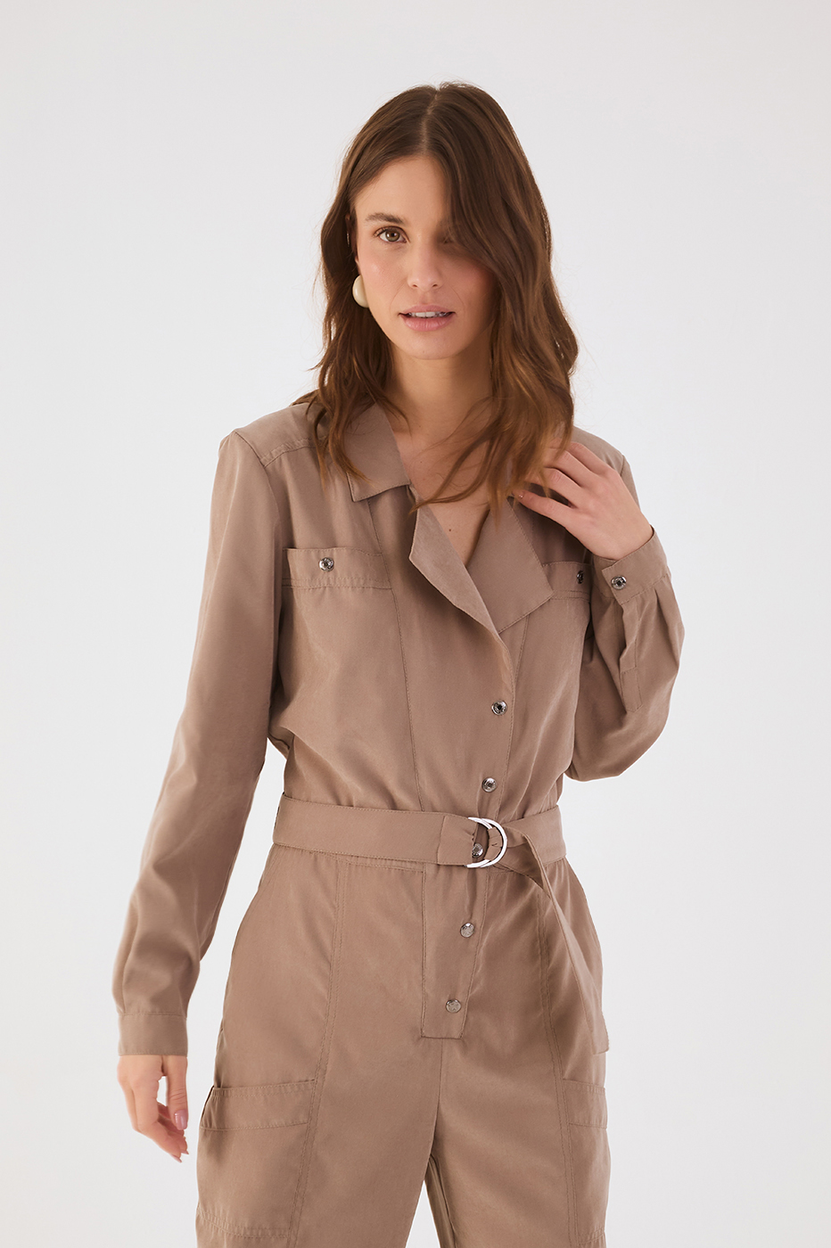 Gray Mirante Notched Lapel Belted Utility Jumpsuit