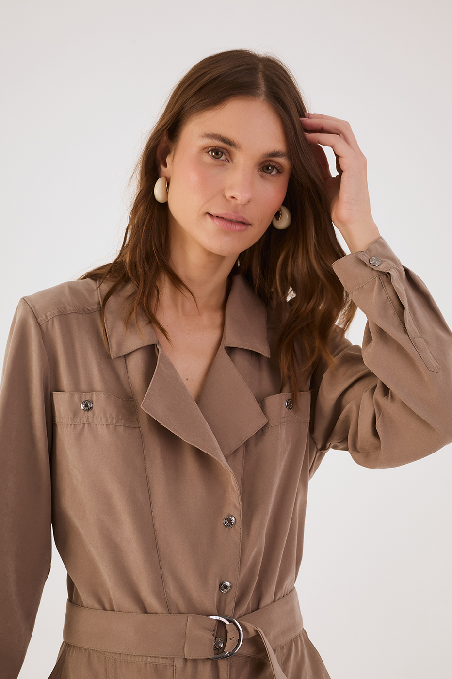 Gray Mirante Notched Lapel Belted Utility Jumpsuit
