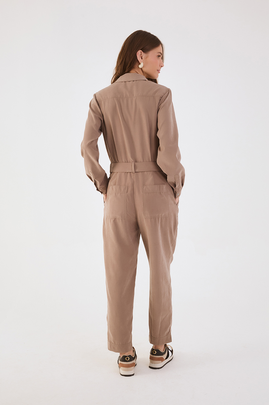 Gray Mirante Notched Lapel Belted Utility Jumpsuit