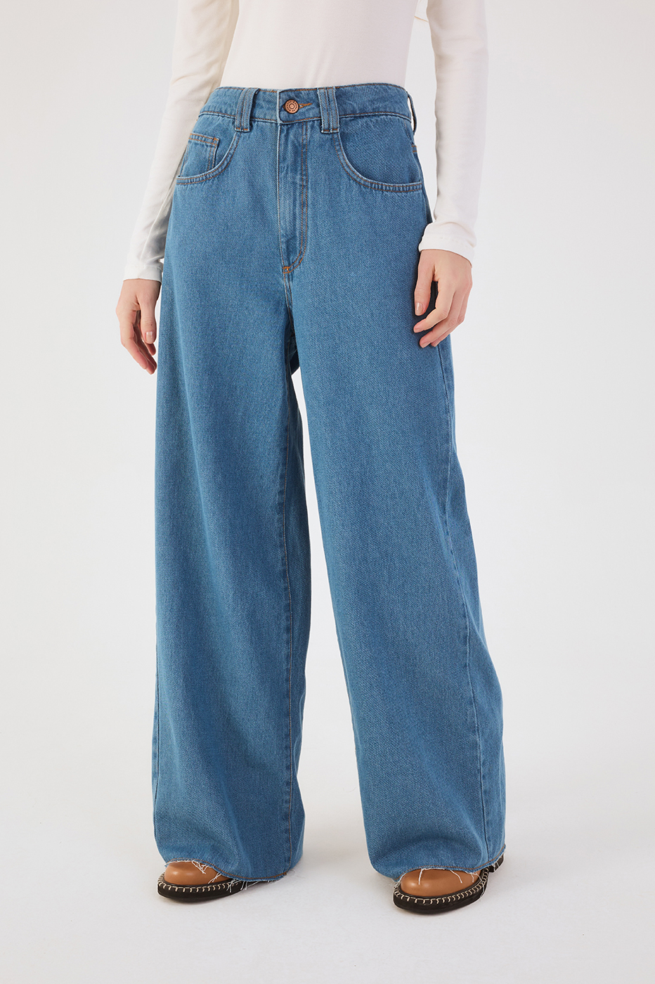 Denim 3-In-1 Buttoned Shirt Pants Jumpsuit