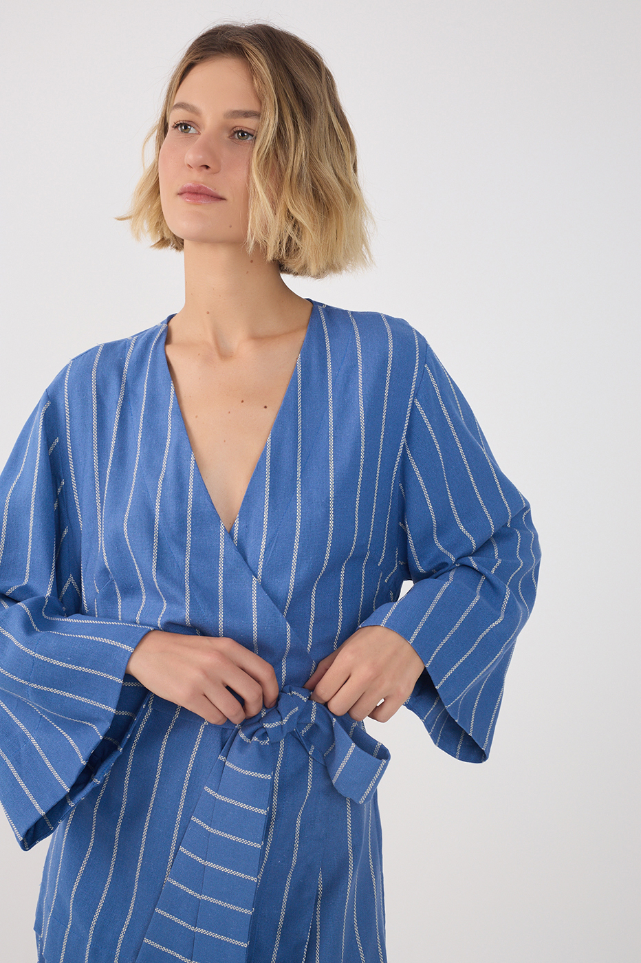 Striped Linen Kimono Romper