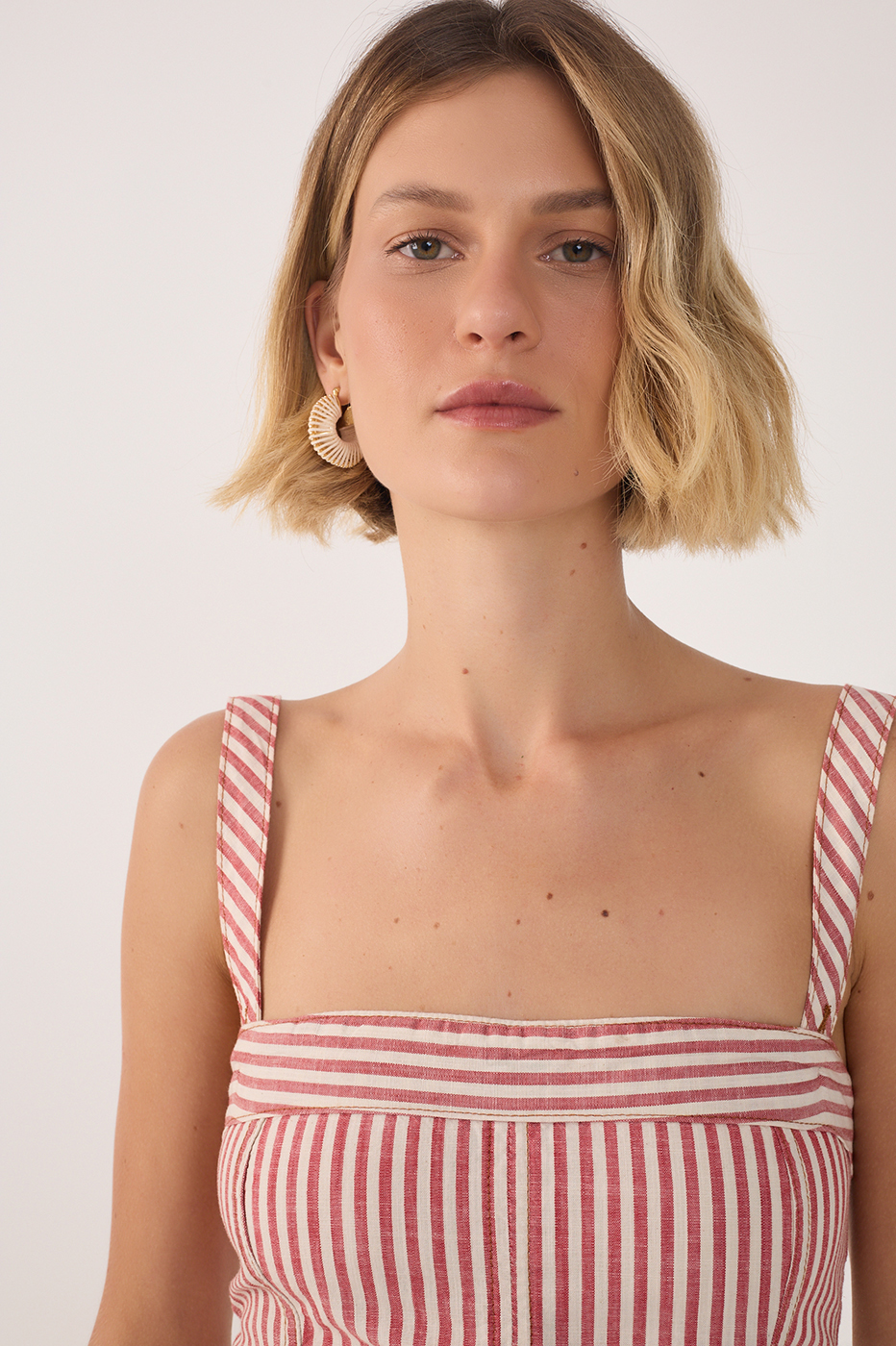 Macacão Sarja Listras Alças Removíveis