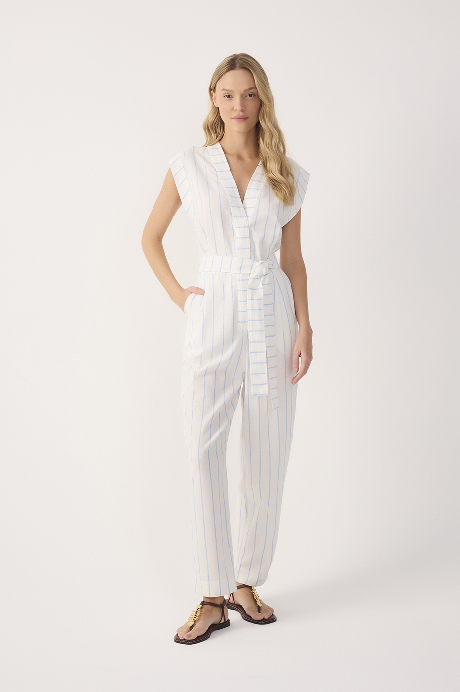 Off-White Stripes Front-Tie Linen Jumpsuit_2