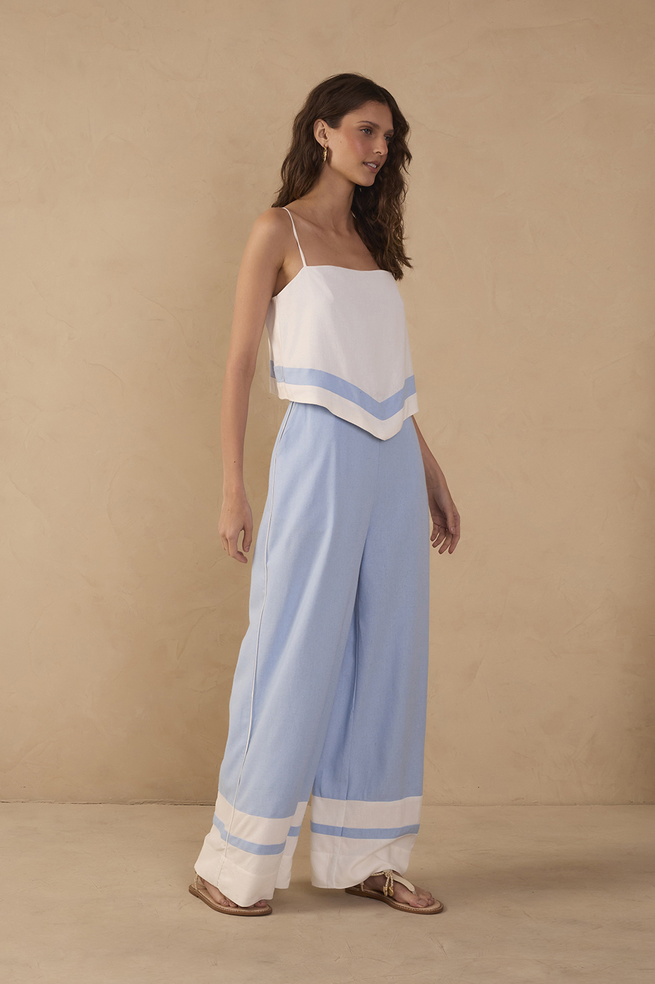 Blue Bicolor Layered Linen Jumpsuit_1