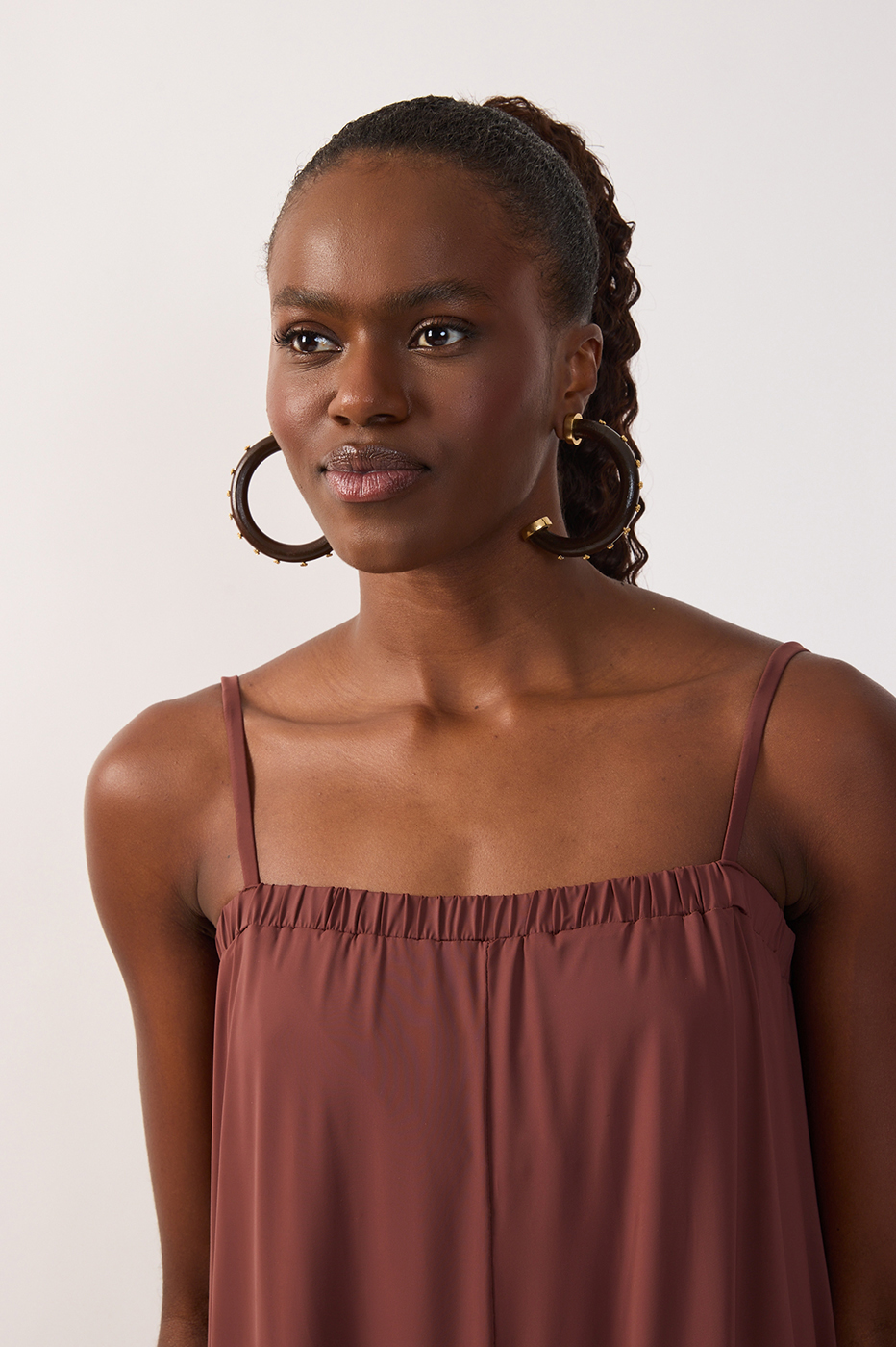 Brown Belted Balloon Jersey Jumpsuit_4