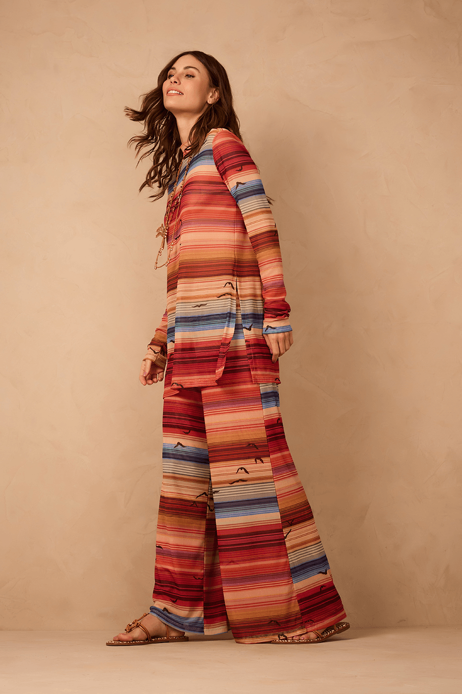 Multicolor Arpoador Tulle Maxi Blouse And Pants Matching Set