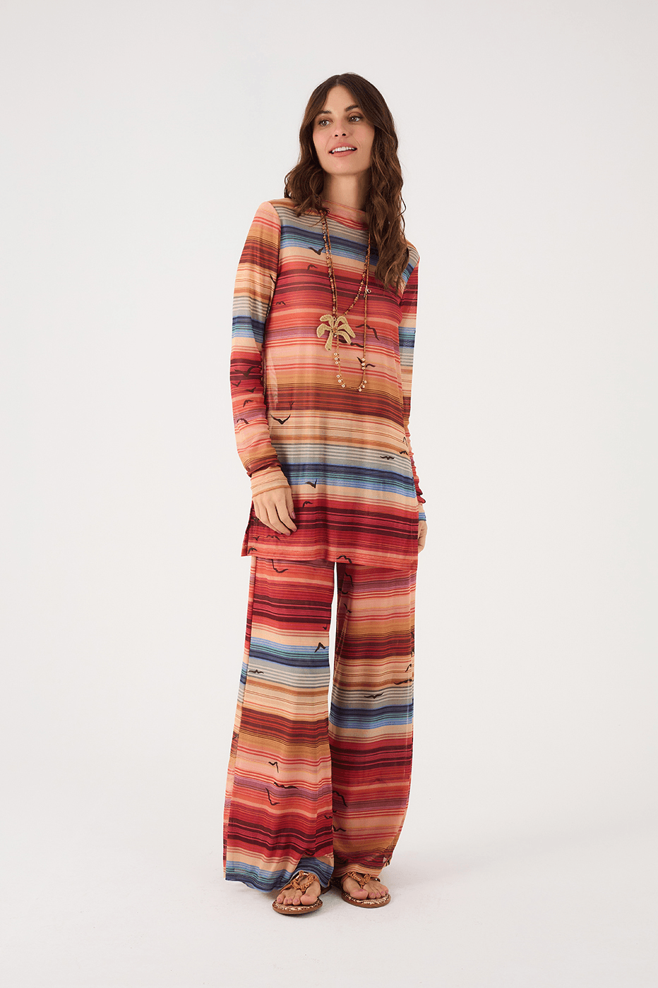 Multicolor Arpoador Tulle Maxi Blouse And Pants Matching Set