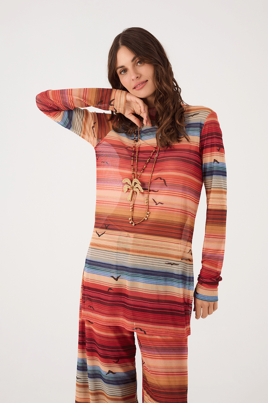Multicolor Arpoador Tulle Maxi Blouse And Pants Matching Set