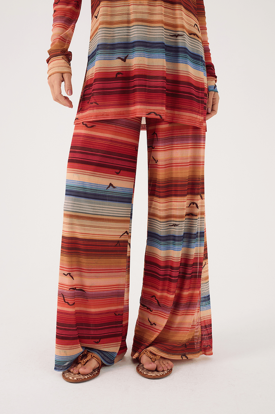 Multicolor Arpoador Tulle Maxi Blouse And Pants Matching Set