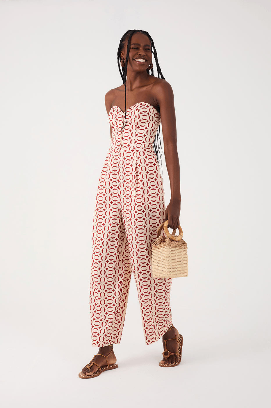 Off-White Cobogo Strapless Smocked Bodice Side Pockets Tricoline Jumpsuit