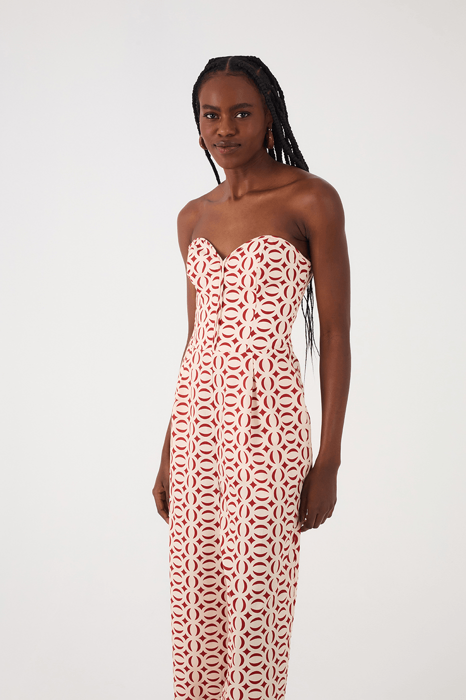 Off-White Cobogo Strapless Smocked Bodice Side Pockets Tricoline Jumpsuit