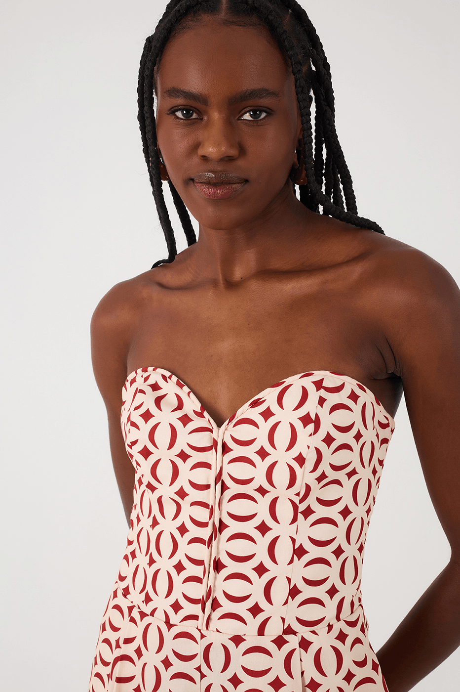 Off-White Cobogo Strapless Smocked Bodice Side Pockets Tricoline Jumpsuit