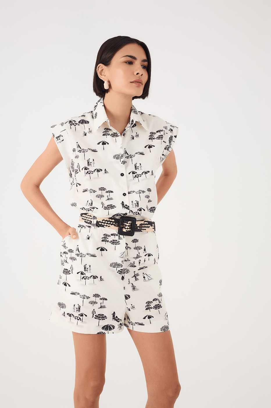 Off-White Areia Collared Buttoned Side Pockets Romper