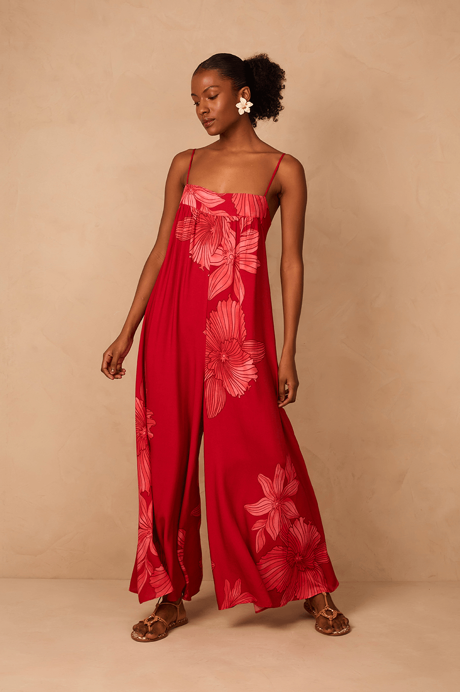 Red Orchid Sleeveless Square Neck Wide-Leg Jumpsuit