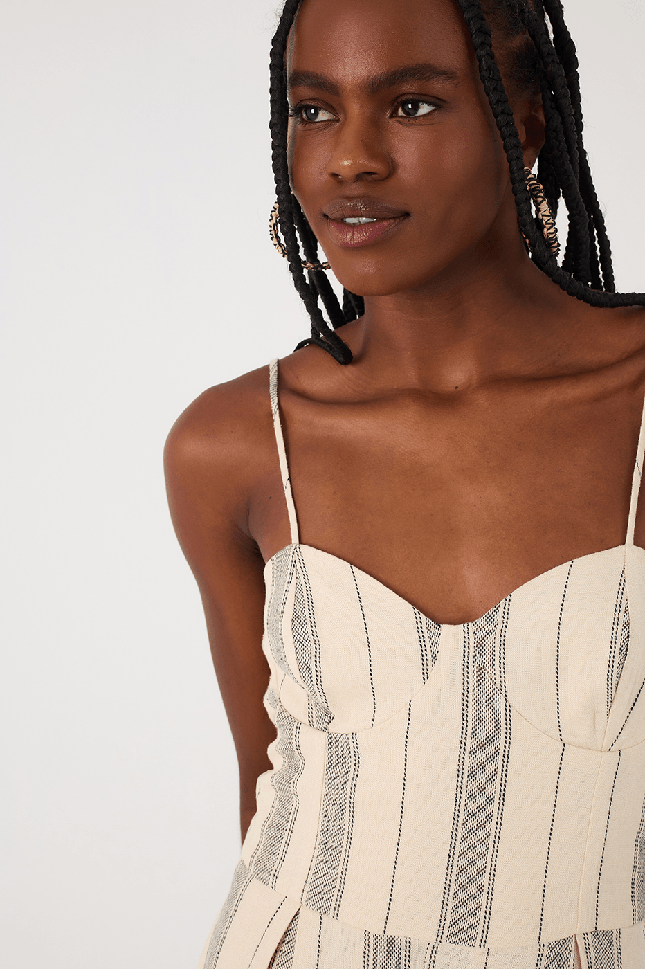 Sand Stripes Sweetheart Neckline Pleats Side Pockets Jumpsuit