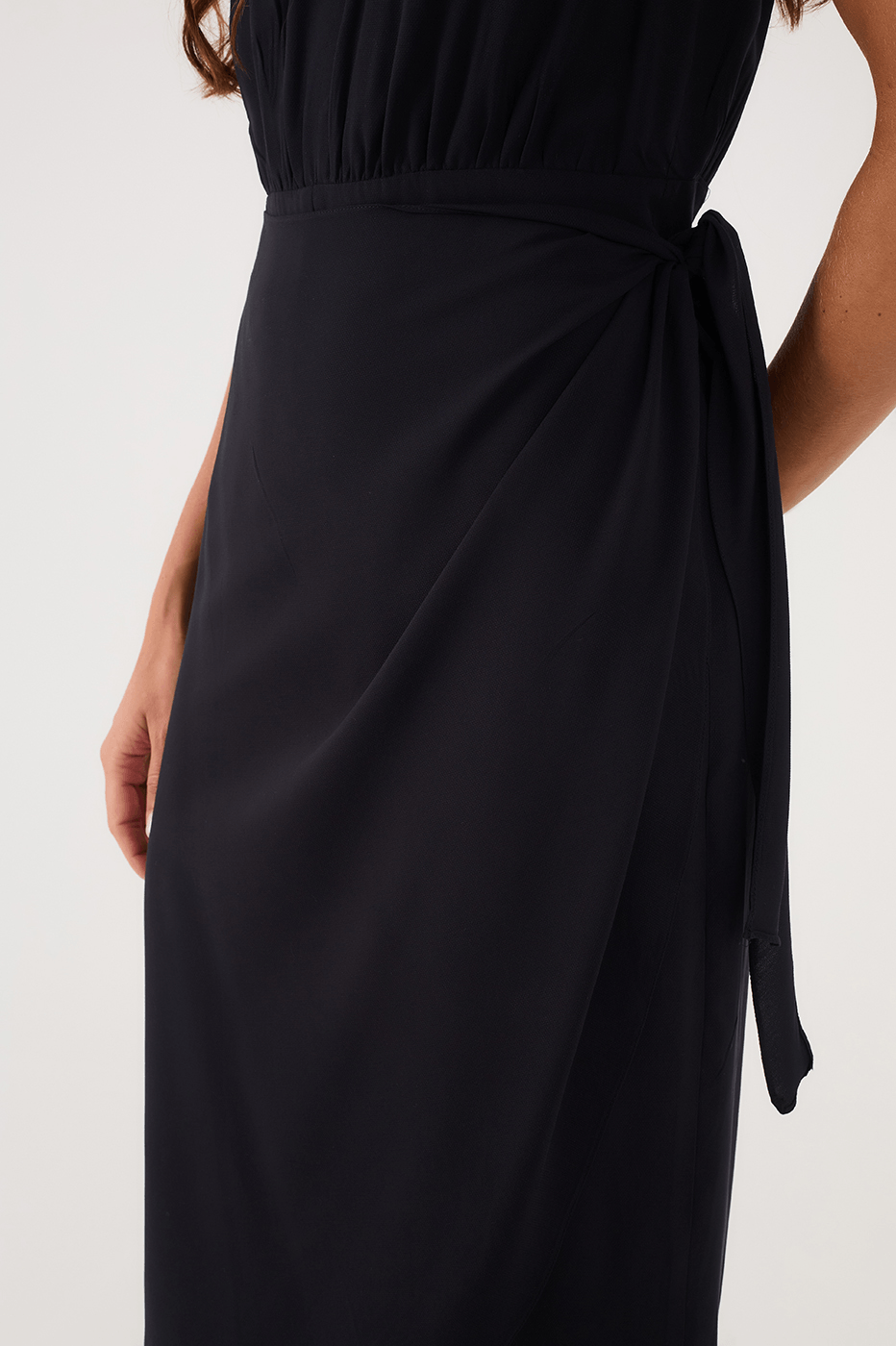 Black Draped V Neck Wrap Crepe Jumpsuit