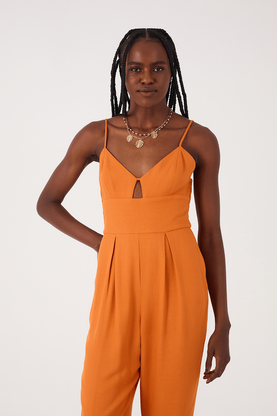 orange dress jumpsuit Women's Sunlit Sweetheart Smocked Cut-Out Jumpsuit in Orange