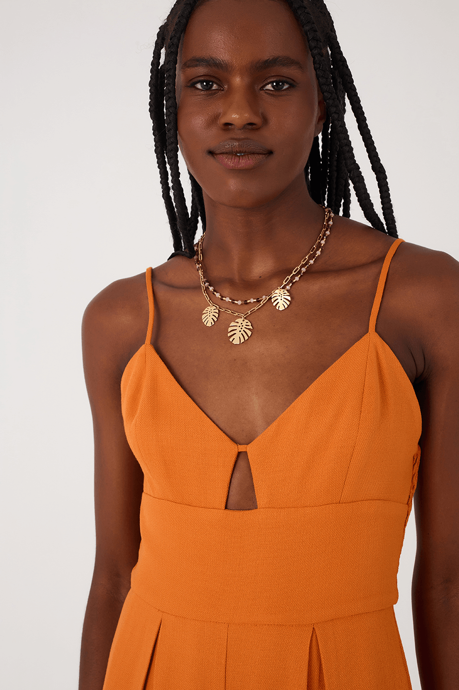Orange Samba Sweetheart Neck Smocked Side Sleeveless Jumpsuit