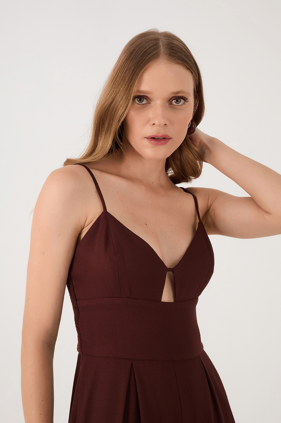 Brown Caffeine Sweetheart Neck Smocked Side Sleeveless Jumpsuit