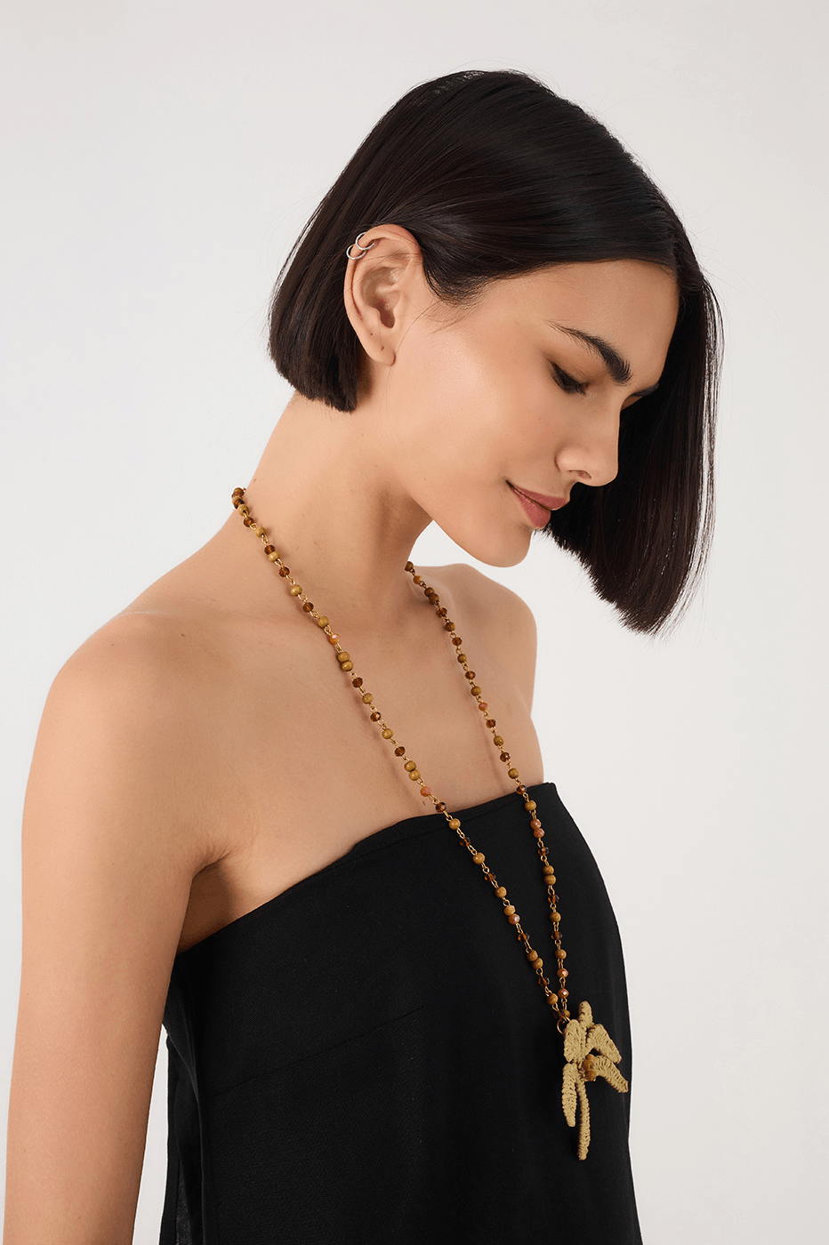Black Removable Straps Layered Linen Romper