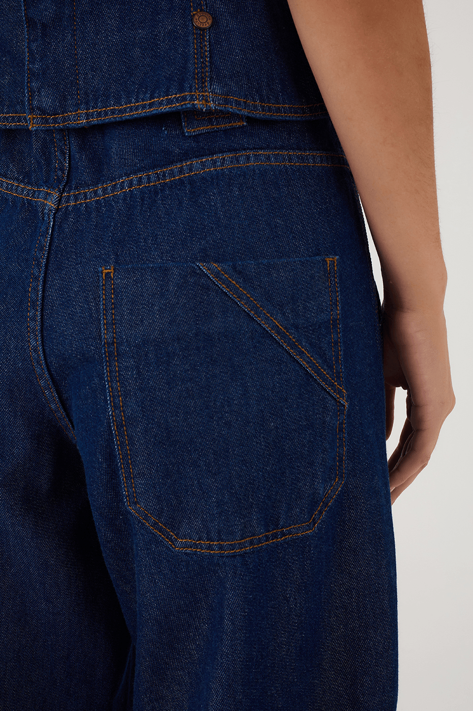 Denim Shoulder Ties Square Neck Pockets Jumpsuit